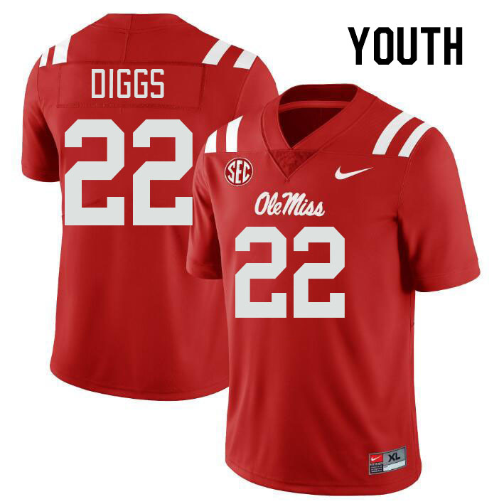 Youth #22 Logan Diggs Ole Miss Rebels College Football Jerseys Stitched-Red